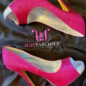 Just Fabulous Henrietta Fuchsia Glitter Heels Size 7